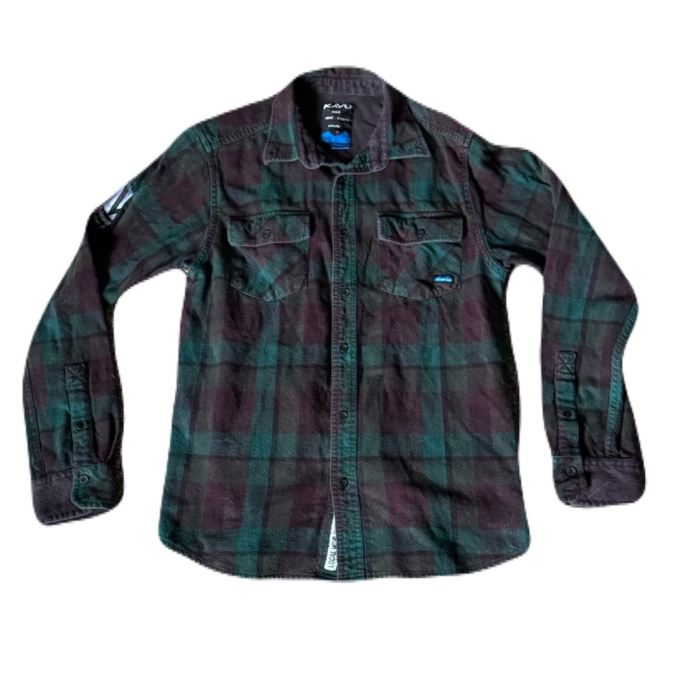 Kavu Mens Plaid Flannel Long Sleeve Button Up Shirt Western Grunge Casual Size M